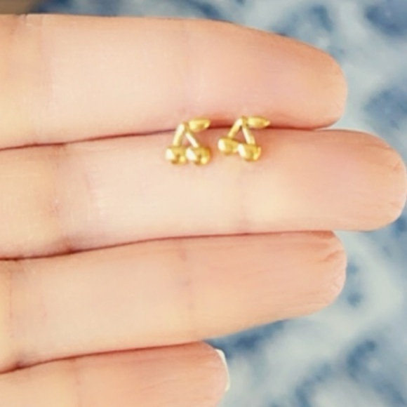 14k Gold Vermeil Tiny Cherry Studs - Picture 3 of 10